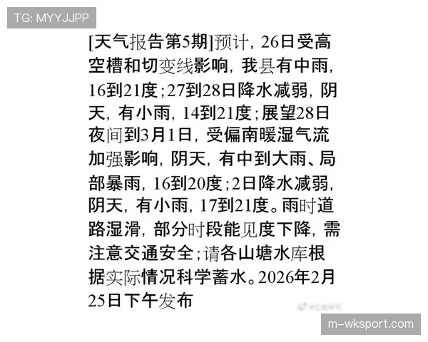 “气象部门发布预警,周末多场中超赛事可能面临雨水天气影响” “气象部门发布预警,周末多场中超赛事可能面临雨水天气影响”